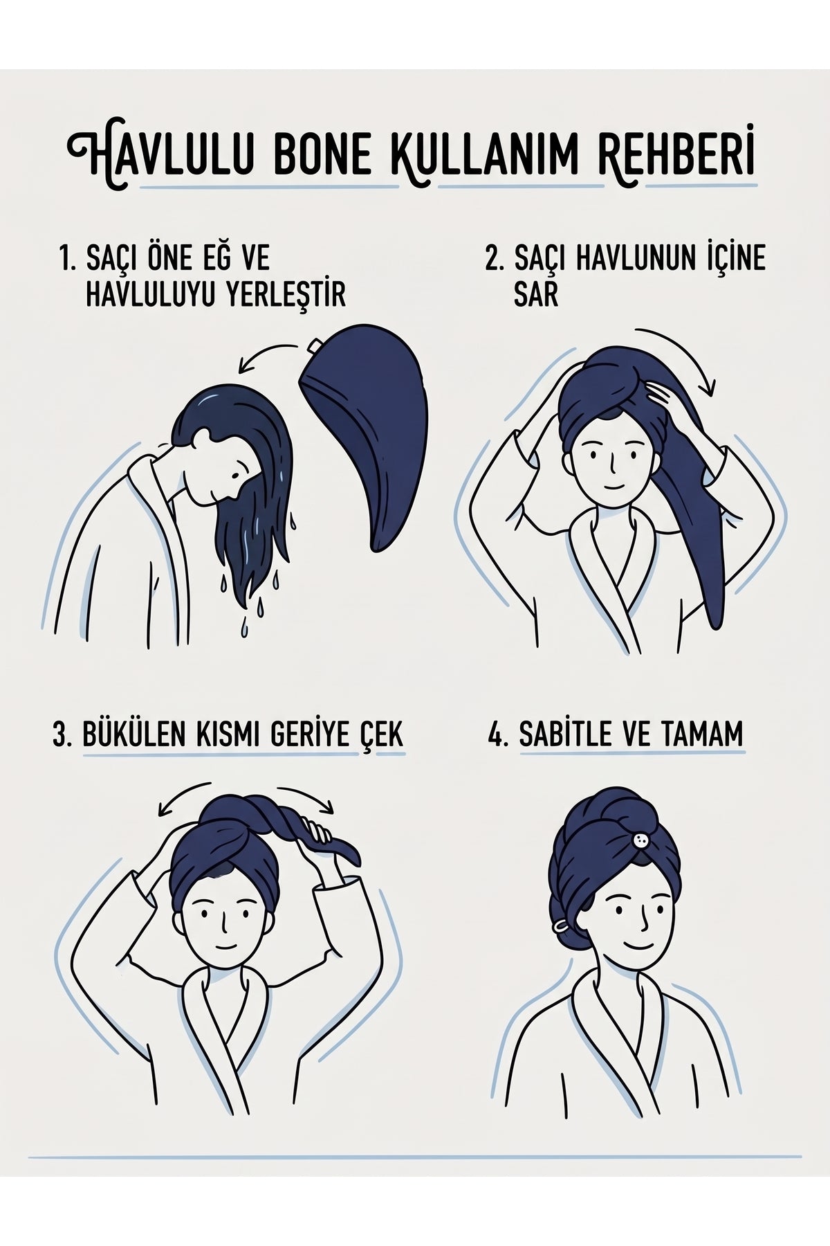 Saç Havlusu Gri Pamuklu Lastikli Düğmeli Havlu Saç Kurutma Bonesi
