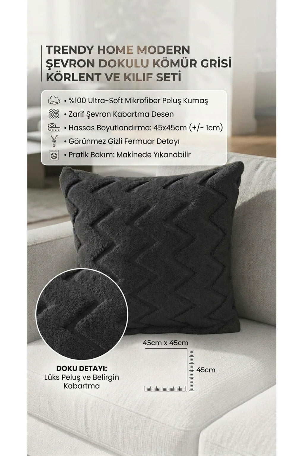 Welsoft Kırlent Kılıfı 2 Adet 45x45 cm