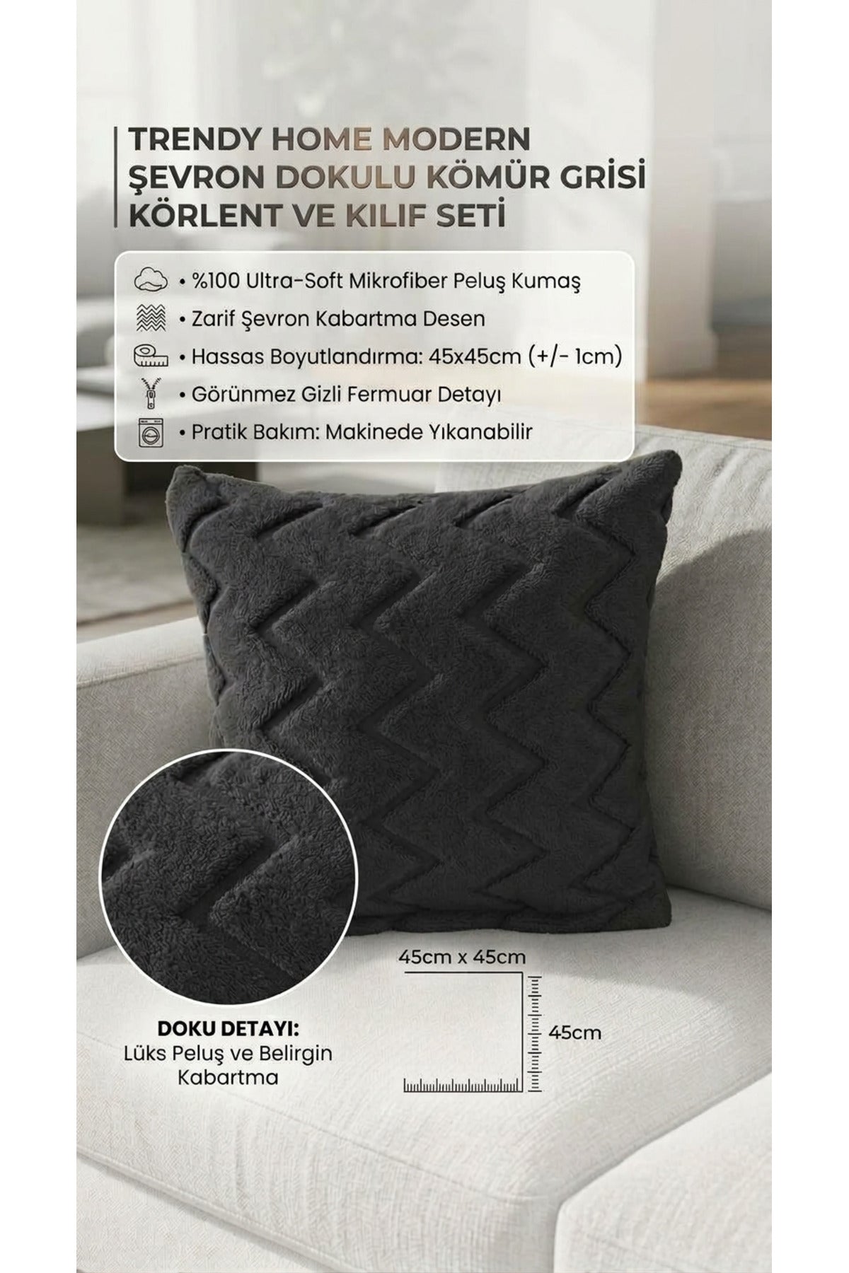 Welsoft Kırlent Kılıfı 2 Adet 45x45 cm