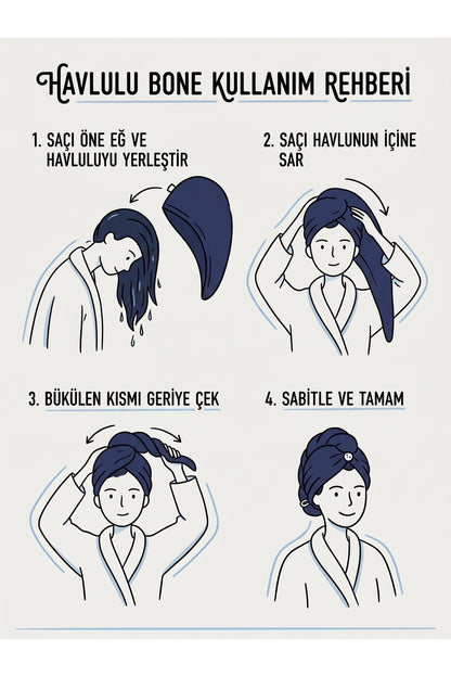 Saç Havlusu Nakışlı Düğmeli Havlu Saç Kurutma Bonesi